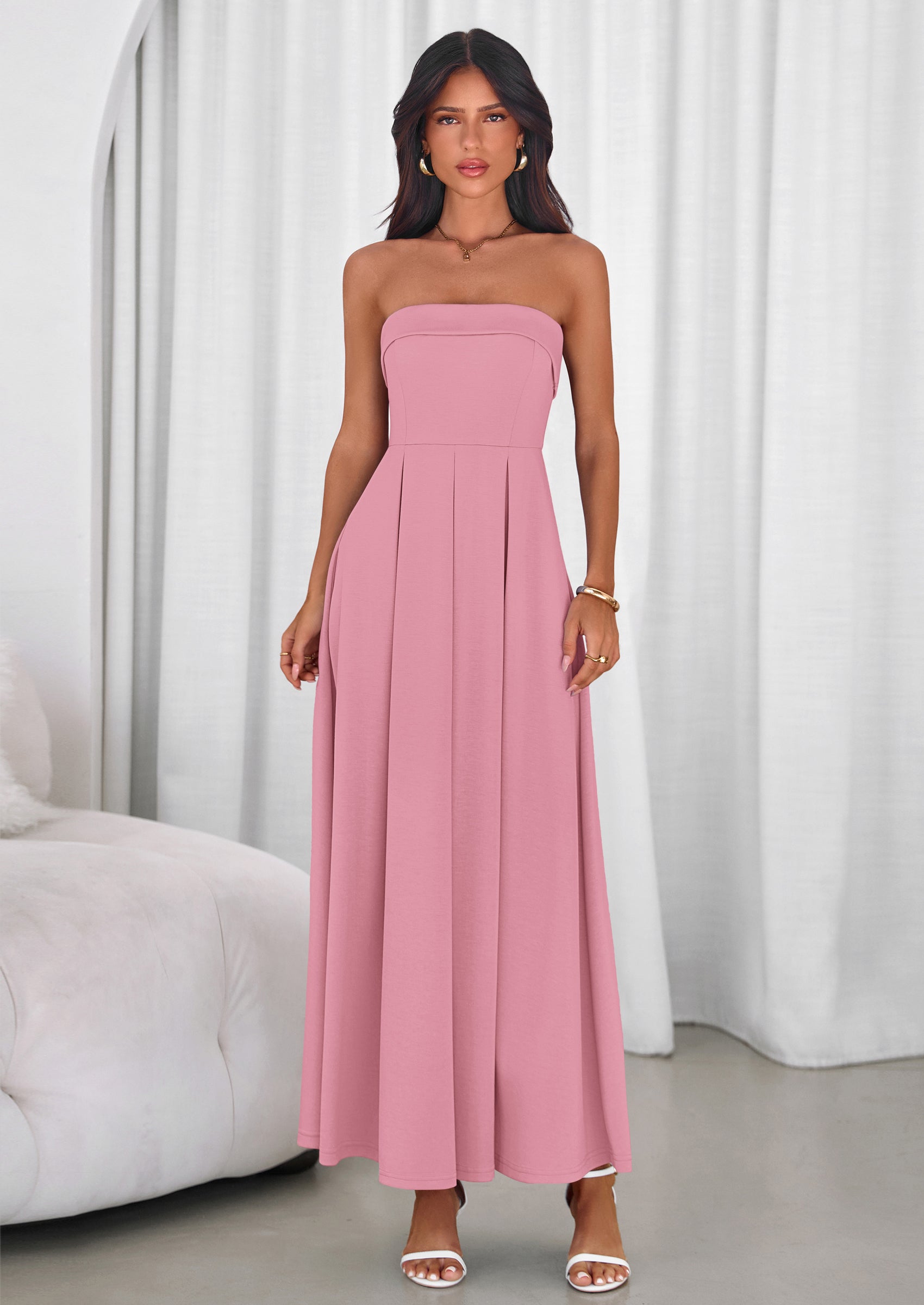 PRETTYGARDEN Cocktail Dresses for Women Summer Formal Elegant Tube Top Strapless Spring Wedding Guest Party Midi Dress