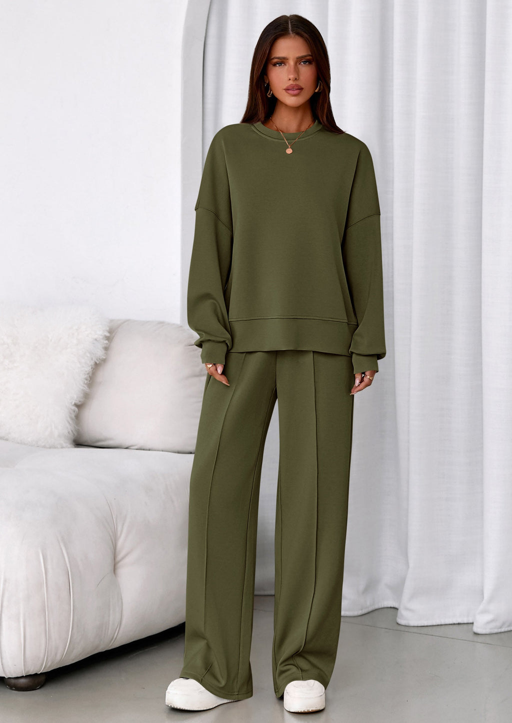 PRETTYGARDEN 2 Piece Sets For Women Fall Trendy Long Sleeve Sweatshirt Wide Leg Pants Loungewear Set Matching Sweatsuit