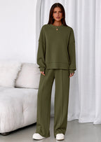 PRETTYGARDEN 2 Piece Sets For Women Fall Trendy Long Sleeve Sweatshirt Wide Leg Pants Loungewear Set Matching Sweatsuit