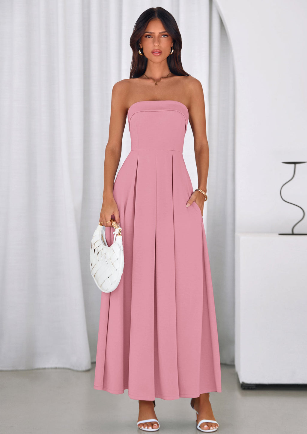 PRETTYGARDEN Cocktail Dresses for Women Summer Formal Elegant Tube Top Strapless Spring Wedding Guest Party Midi Dress