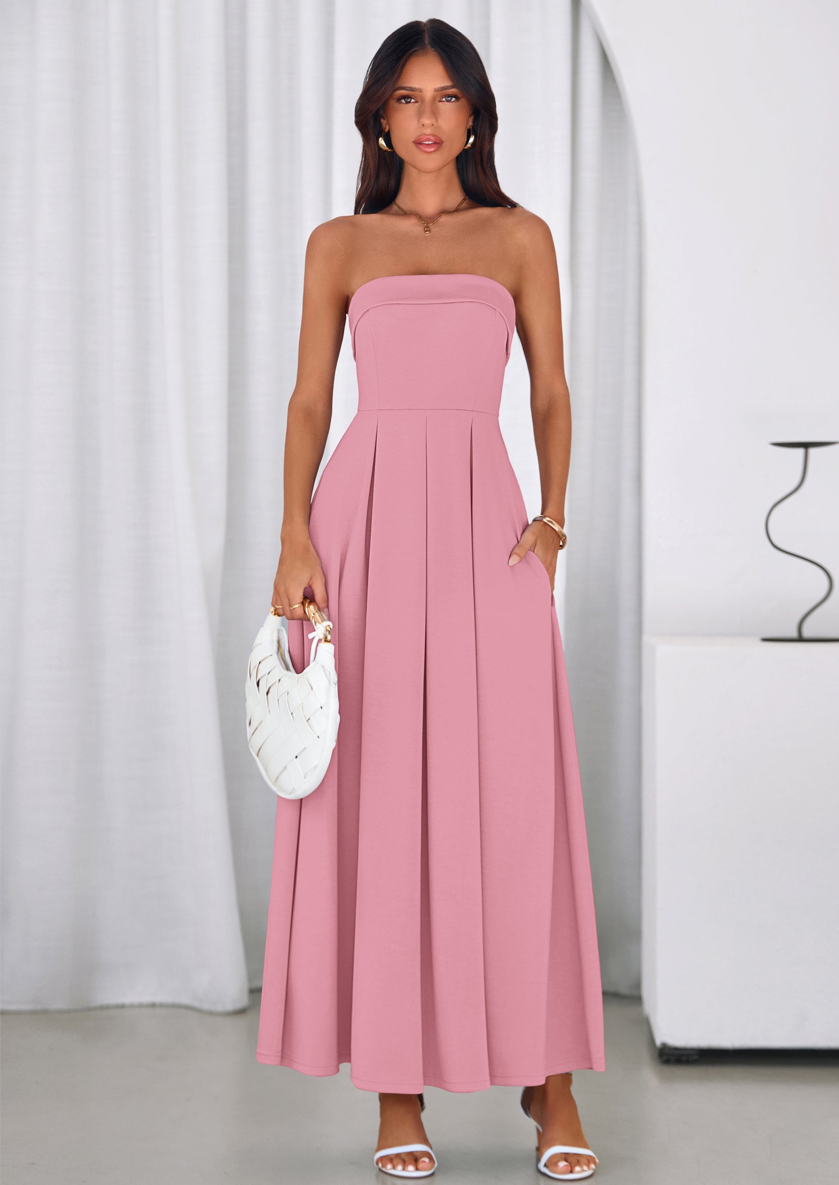 PRETTYGARDEN Cocktail Dresses for Women Summer Formal Elegant Tube Top Strapless Spring Wedding Guest Party Midi Dress