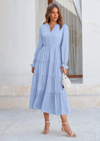 PRETTYGARDEN Women Fall Long Sleeve Smocked Maxi Dress Casual Square Neck Swiss Dot Tiered Ruffle Flowy Spring Pocket Dresses