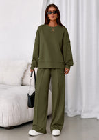 PRETTYGARDEN 2 Piece Sets For Women Fall Trendy Long Sleeve Sweatshirt Wide Leg Pants Loungewear Set Matching Sweatsuit