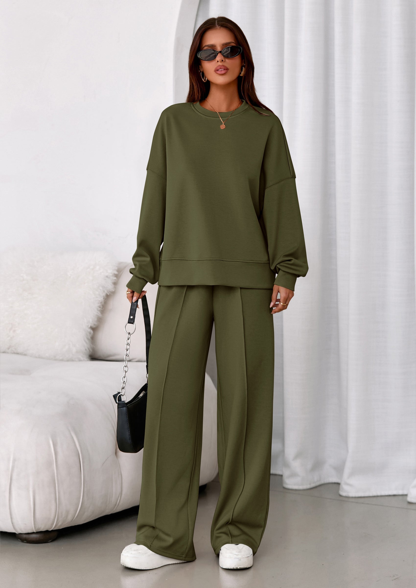 PRETTYGARDEN 2 Piece Sets For Women Fall Trendy Long Sleeve Sweatshirt Wide Leg Pants Loungewear Set Matching Sweatsuit