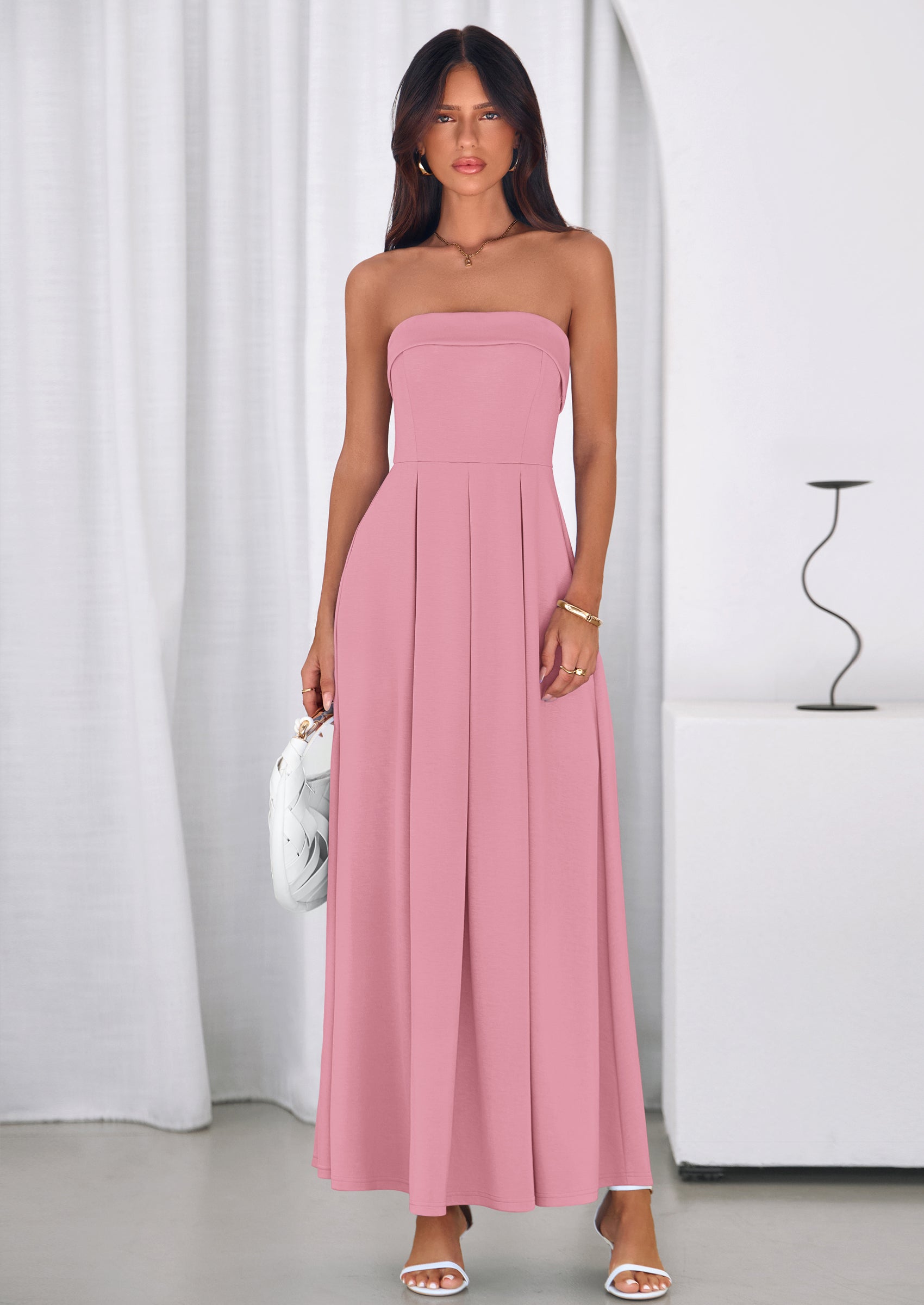 PRETTYGARDEN Cocktail Dresses for Women Summer Formal Elegant Tube Top Strapless Spring Wedding Guest Party Midi Dress
