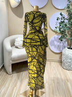 Elegant Women's Striped Pleated Long Sleeve Bodycon Maxi Prom Dress, Formal Wear, Fashion Birthday Party Outfit Evening Gown, Perfect for Special Occasions,Lady Casual Dress,Female Brunch Dresses,Graduation Dress, Print