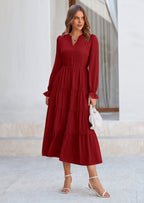 PRETTYGARDEN Women Fall Long Sleeve Smocked Maxi Dress Casual Square Neck Swiss Dot Tiered Ruffle Flowy Spring Pocket Dresses