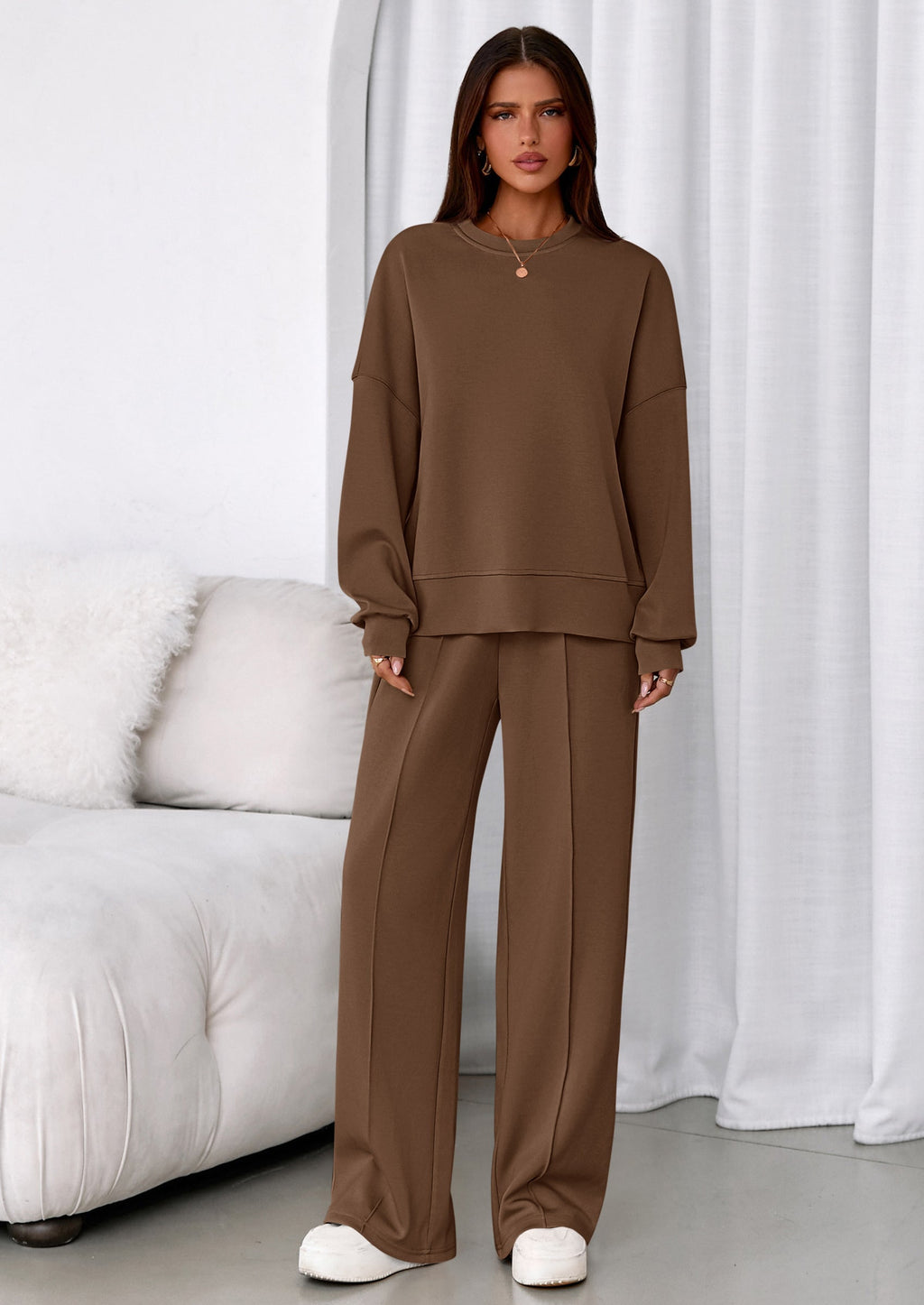 PRETTYGARDEN 2 Piece Sets For Women Fall Trendy Long Sleeve Sweatshirt Wide Leg Pants Loungewear Set Matching Sweatsuit
