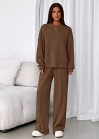 PRETTYGARDEN 2 Piece Sets For Women Fall Trendy Long Sleeve Sweatshirt Wide Leg Pants Loungewear Set Matching Sweatsuit