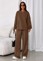PRETTYGARDEN 2 Piece Sets For Women Fall Trendy Long Sleeve Sweatshirt Wide Leg Pants Loungewear Set Matching Sweatsuit