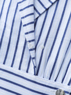 Striped Notched Lapel Collar Midi Dress