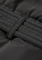Extra Long Length Belted Button Puffer Jacket Splashproof