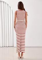 PRETTYGARDEN Sundresses for Women Summer Striped Knit Side Slit Spring Fashion Bodycon Maxi Dress Beach Vacation Clothes