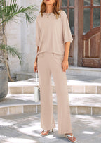PRETTYGARDEN Women's 2 Piece Outfits Casual Short Sleeve Pullover Tops and Wide Leg Pants Lounge Sets Tracksuits