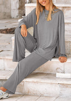 PRETTYGARDEN Women's Two Piece Lounge Sets Matching Long Sleeve Shirts Wide Leg Pants Tracksuits Travel Outfits Fall Clothes