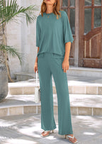 PRETTYGARDEN Women's 2 Piece Outfits Casual Short Sleeve Pullover Tops and Wide Leg Pants Lounge Sets Tracksuits