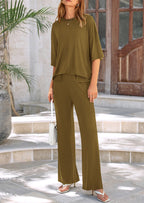 PRETTYGARDEN Women's 2 Piece Outfits Casual Short Sleeve Pullover Tops and Wide Leg Pants Lounge Sets Tracksuits