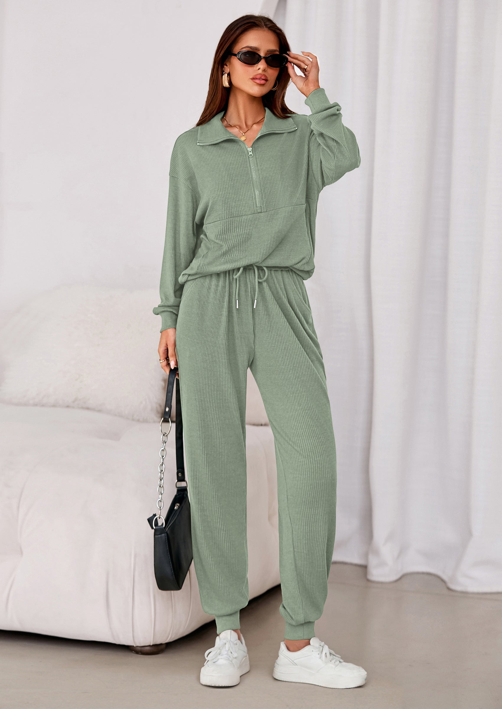 PRETTYGARDEN Women's Fall 2 Piece Lounge Sets Zip Up Sweatshirt Jogger Pants Sweat Track Suits Travel Outfit Winter Clothing