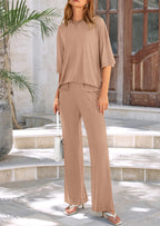 PRETTYGARDEN Women's 2 Piece Outfits Casual Short Sleeve Pullover Tops and Wide Leg Pants Lounge Sets Tracksuits