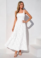 PRETTYGARDEN Womens Summer Maxi Dresses Casual Sleeveless Square Neck Jacquard Flowy Wedding Guest Beach Boho Long Dress