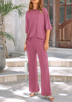 PRETTYGARDEN Women's 2 Piece Outfits Casual Short Sleeve Pullover Tops and Wide Leg Pants Lounge Sets Tracksuits
