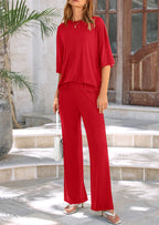 PRETTYGARDEN Women's 2 Piece Outfits Casual Short Sleeve Pullover Tops and Wide Leg Pants Lounge Sets Tracksuits