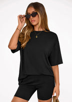 PRETTYGARDEN Women's Two Piece Matching Lounge Sets Summer Casual Tops Short Sleeve Shirts Shorts Travel Airport Outfits