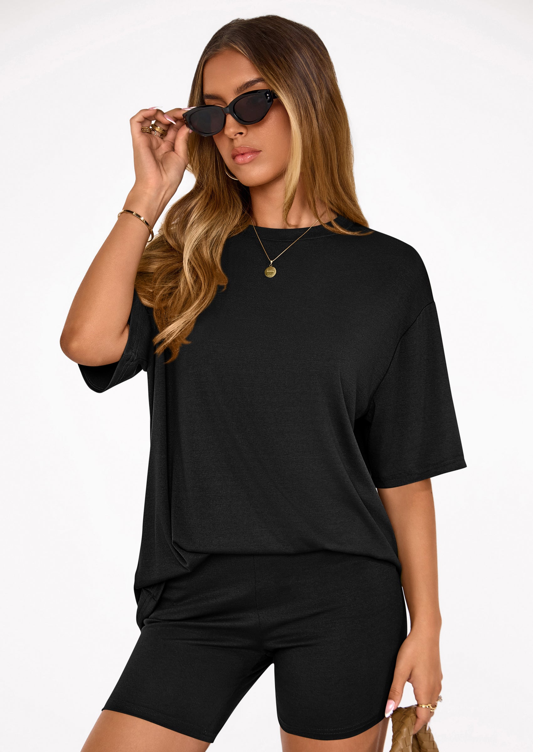 PRETTYGARDEN Women's Two Piece Matching Lounge Sets Summer Casual Tops Short Sleeve Shirts Shorts Travel Airport Outfits