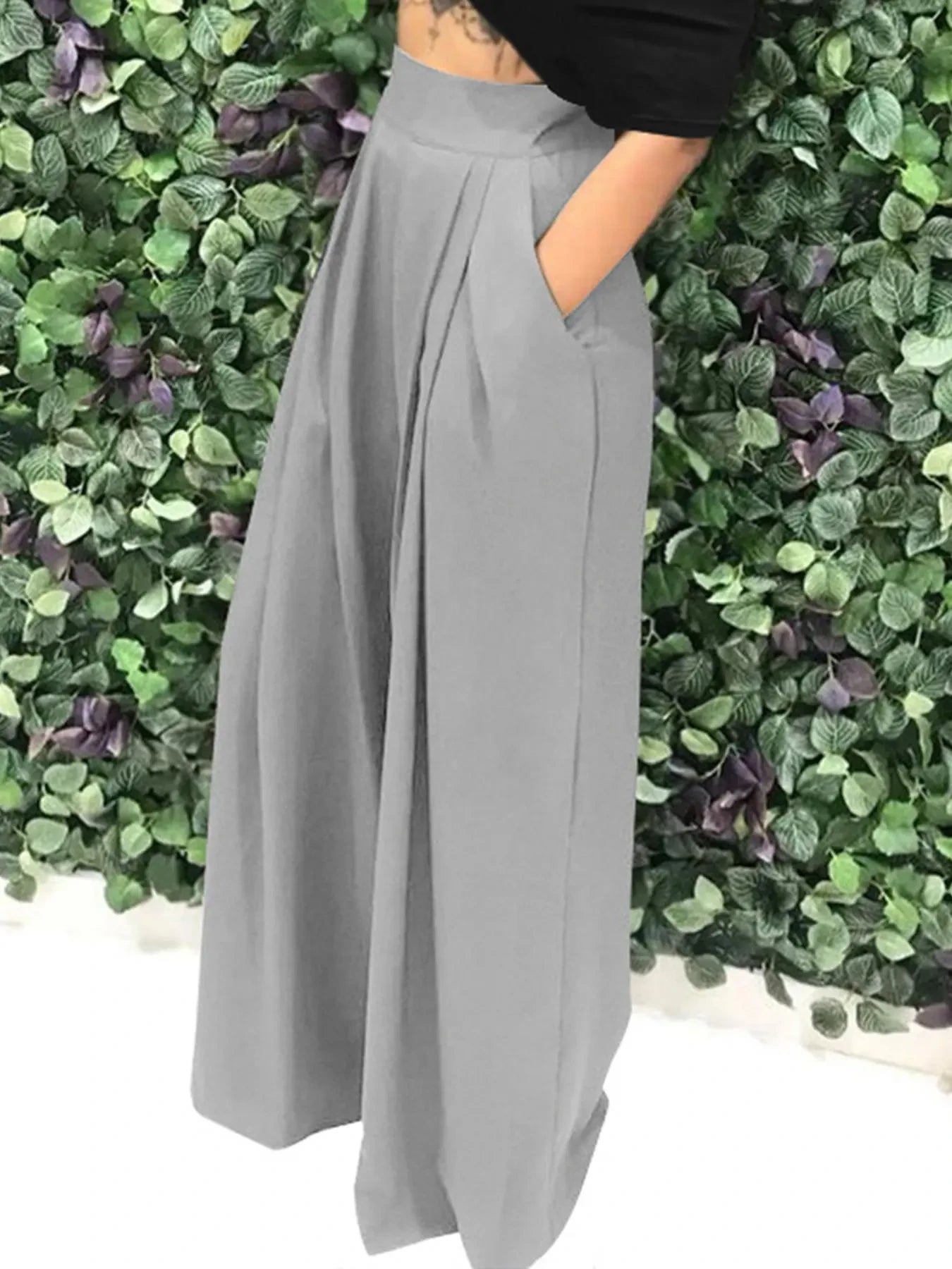 Women's Plain Plicated Pocket Wide Leg Pants