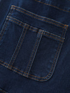 Stretchy Straight-Leg Denim Overall Jumpsuit