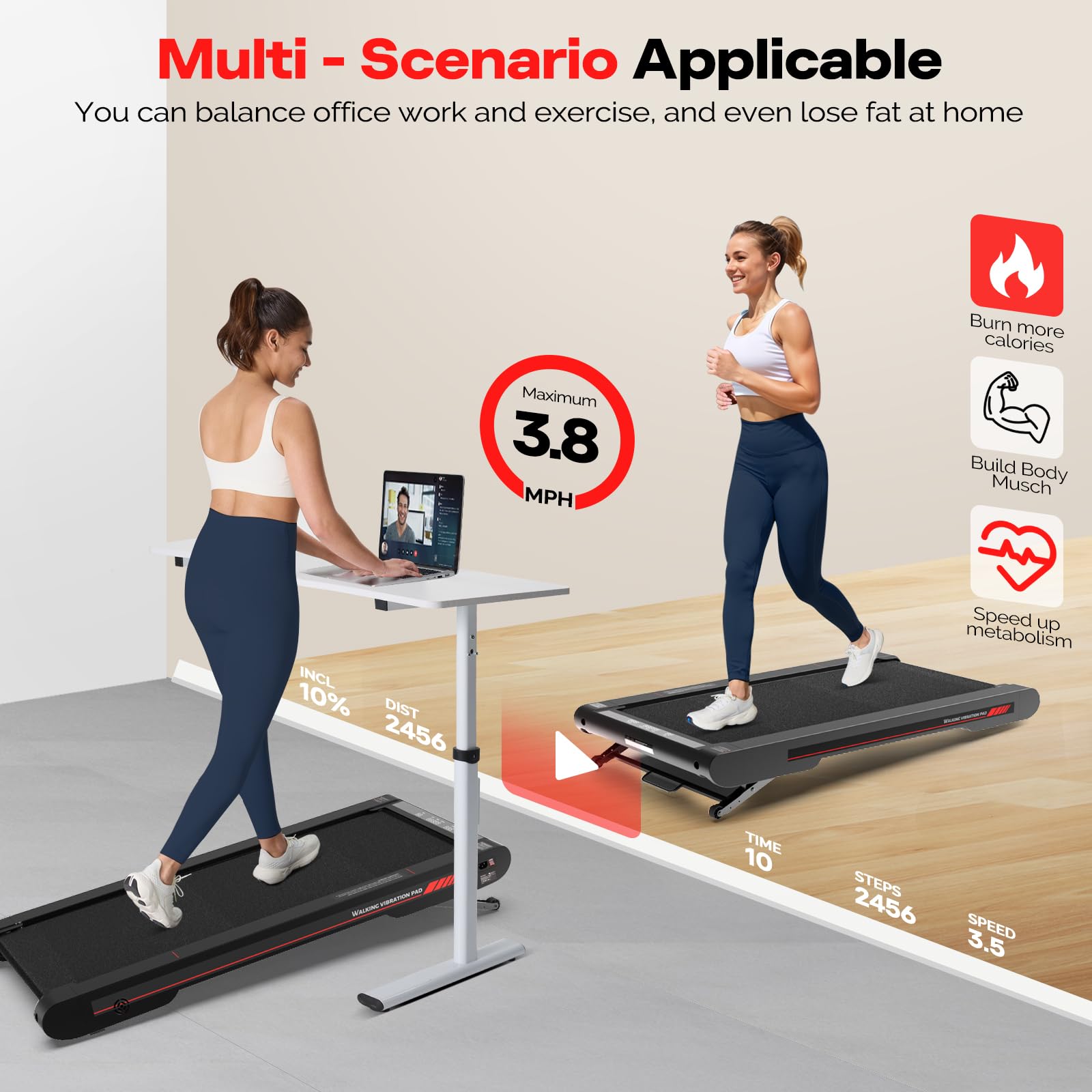 Sperax Walking Treadmill Pad with APP, 3 in 1 Under Desk Treadmill, 400W Low Noise Walking Vibration Pad with Remote Control,Portable Treadmills for Home Office