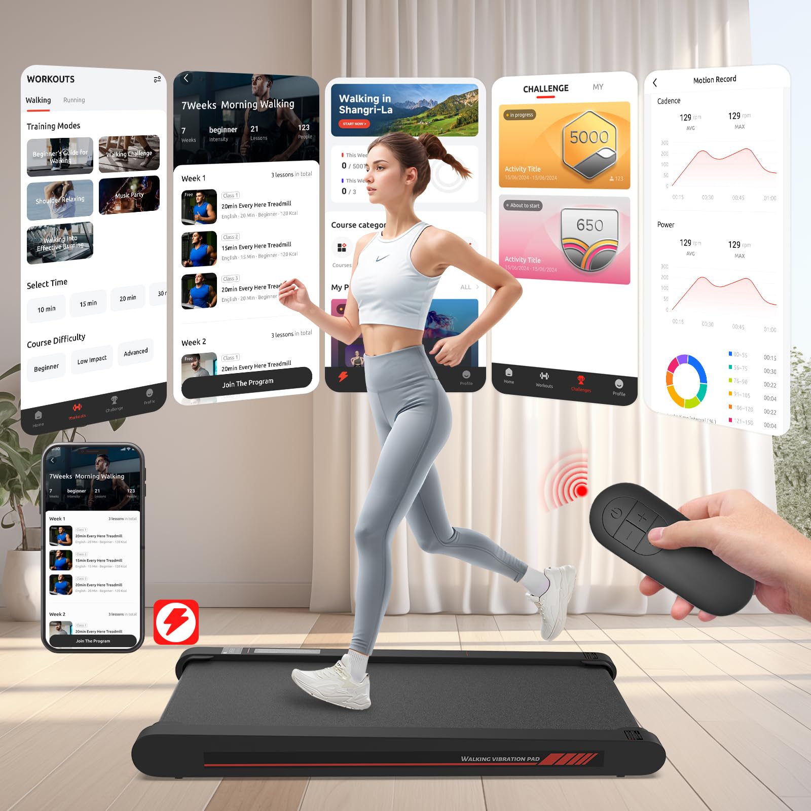 Sperax Walking Treadmill Pad with APP, 3 in 1 Under Desk Treadmill, 400W Low Noise Walking Vibration Pad with Remote Control,Portable Treadmills for Home Office
