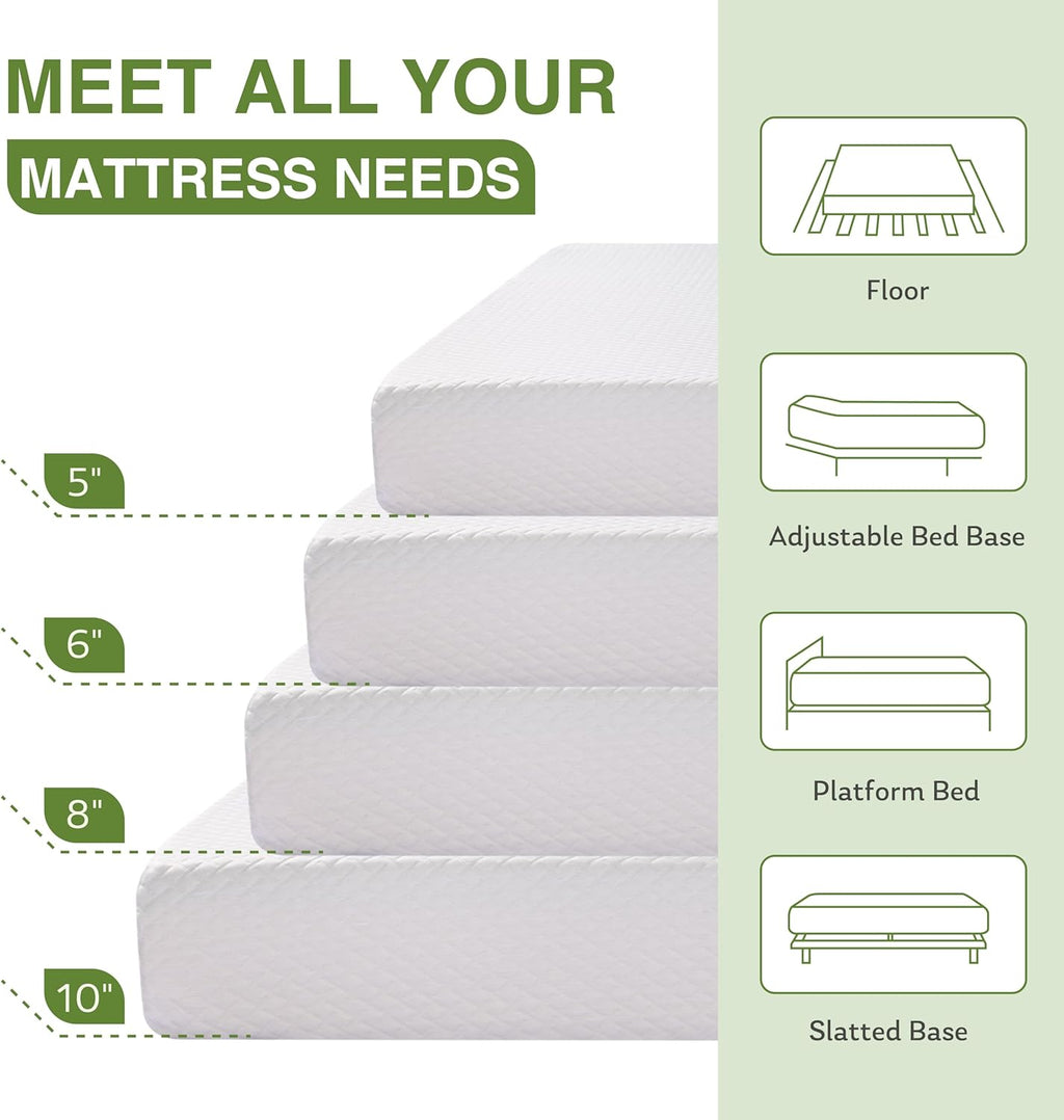 EGOHOME Full Size Memory Foam Mattress, 14 Inch Bed Mattress in A Box with Cooling Green Tea Gel, Pressure Relief with Medium Firm Support, CertiPUR-US Certified, 75''L x 54''W, White