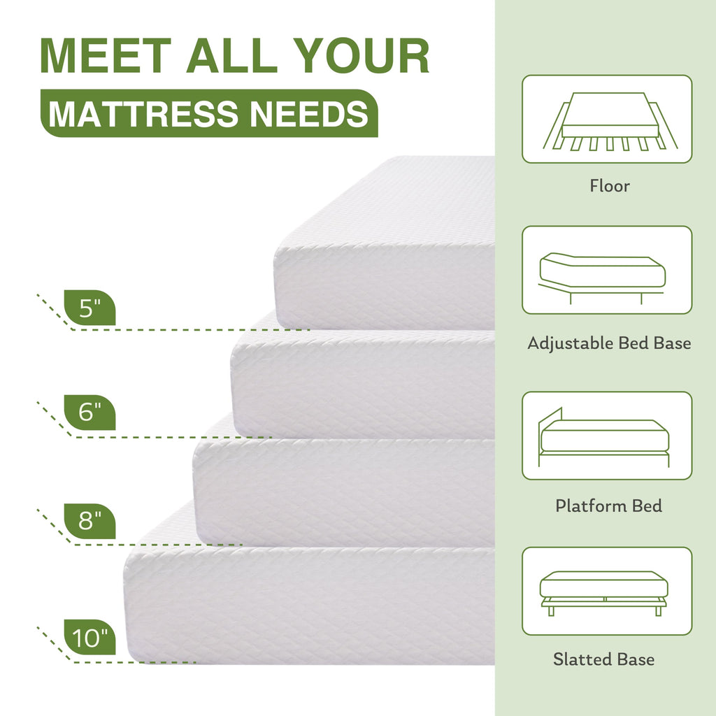 EGOHOME 14 Inch King Mattress, Memory Foam Mattress in a Box with Cooling Green Tea Gel, Relieve Pressure with Medium Support, CertiPUR-US Certified, 80''L x 76''W, White