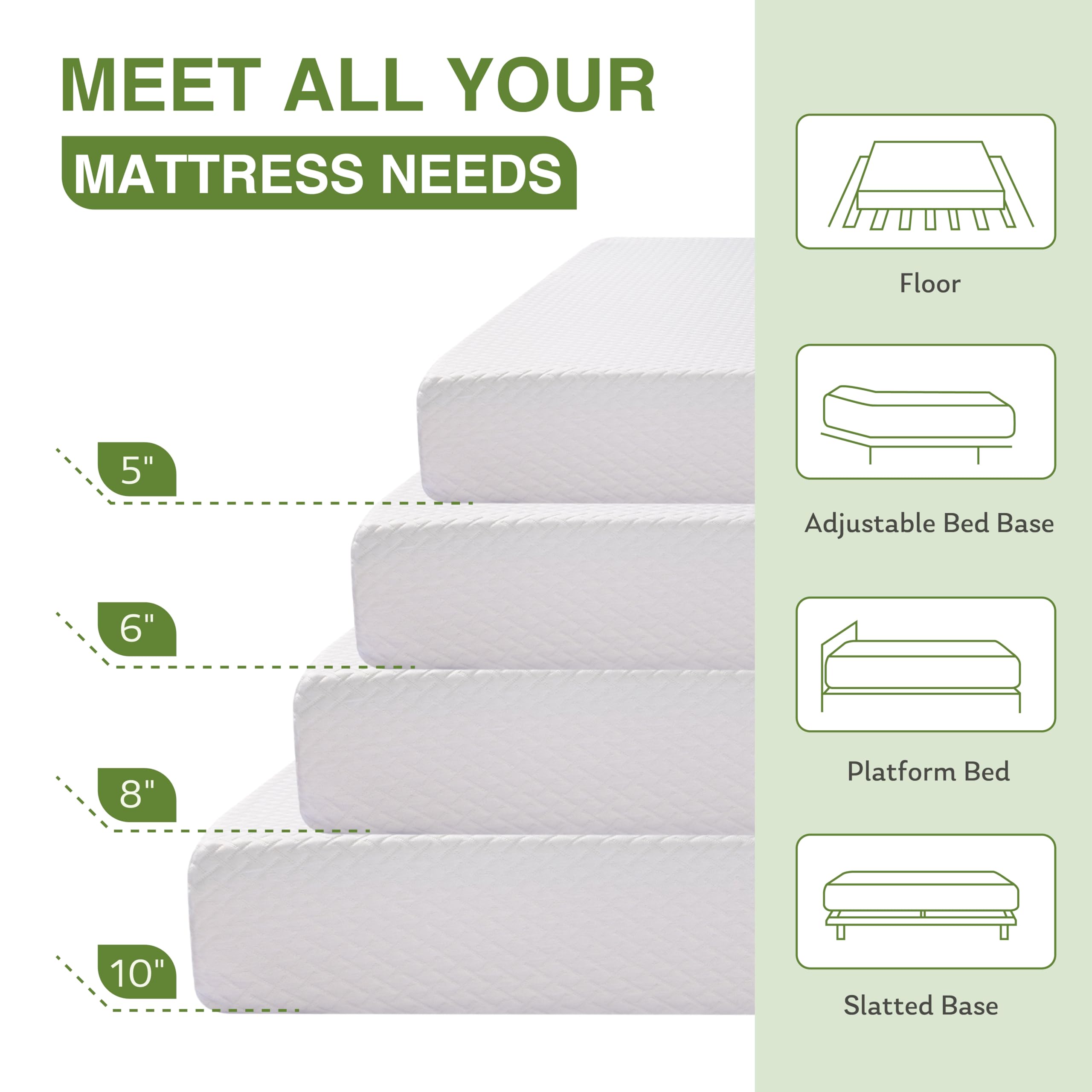 EGOHOME 14 Inch King Mattress, Memory Foam Mattress in a Box with Cooling Green Tea Gel, Relieve Pressure with Medium Support, CertiPUR-US Certified, 80''L x 76''W, White