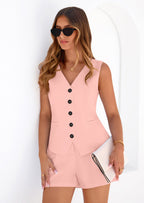 PRETTYGARDEN 2 Piece Sets for Women Spring Fashion Button Vest Tops High Waist Shorts Summer Business Casual Outfits