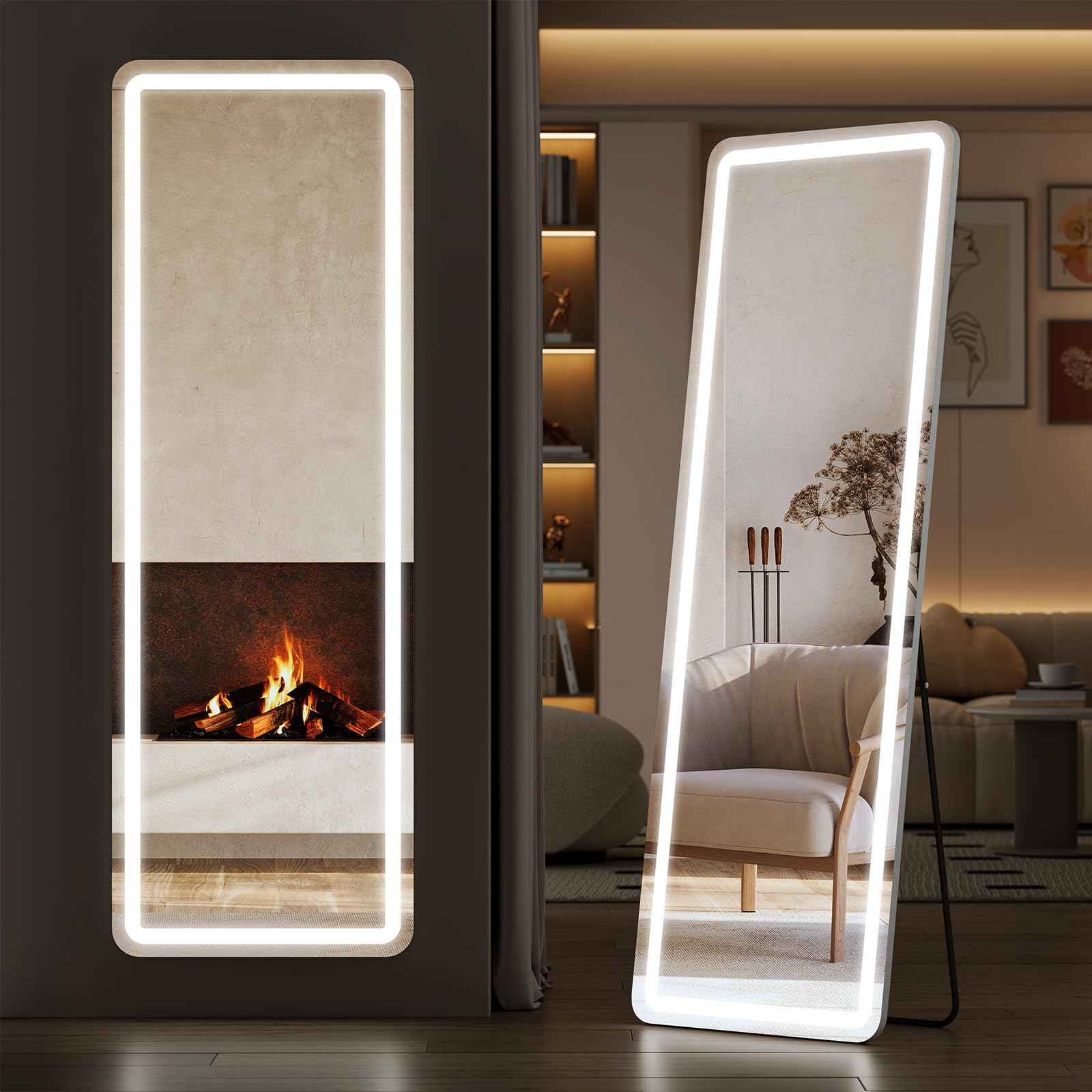 Sweetcrispy Arched Full Length Mirror with LED Lights, 71.3" x26.5 Lighted Floor Mirror with Dimming & 3 Color Lighting, Stand for Bedroom, Dressing Room