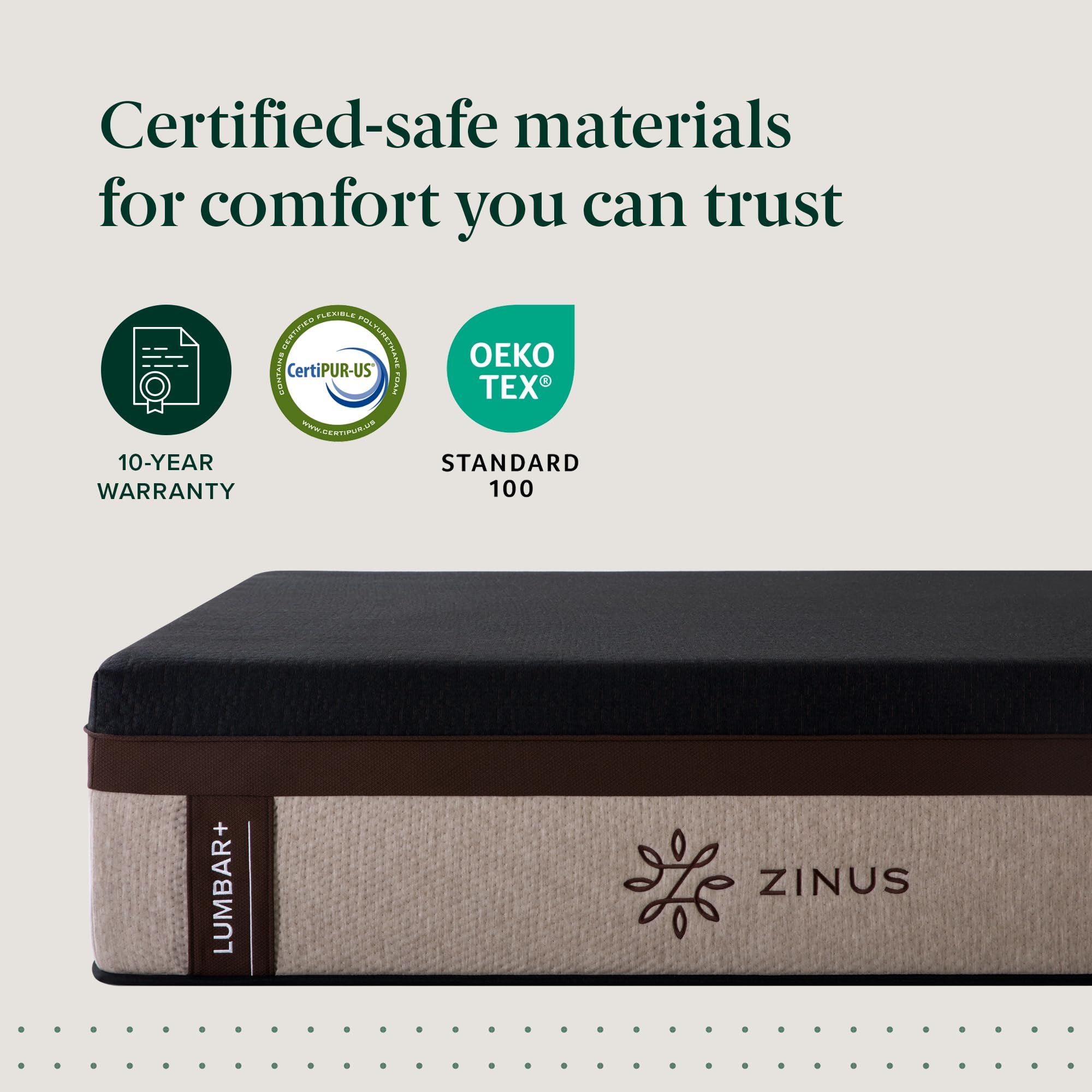 Zinus Lumbar+ Premium 14 Inch Memory Foam Mattress, Lumbar Support, Targeted Pressure Relief, Cooling Gel and Green Tea, Cool-to-The-Touch Cover, Medium Firm Feel, CertiPUR US Certified, King