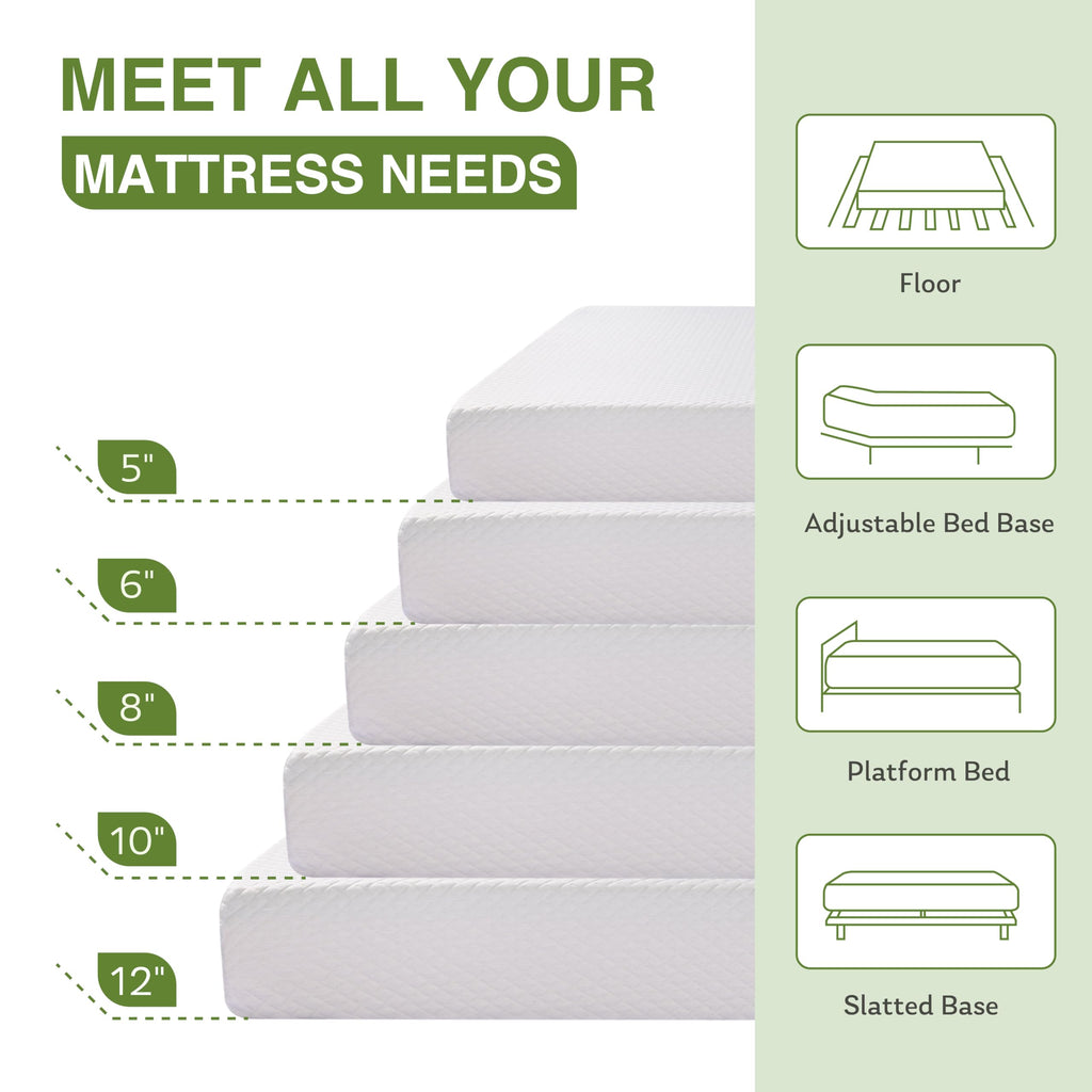 EGOHOME 14 Inch King Mattress, Memory Foam Mattress in a Box with Cooling Green Tea Gel, Relieve Pressure with Medium Support, CertiPUR-US Certified, 80''L x 76''W, White