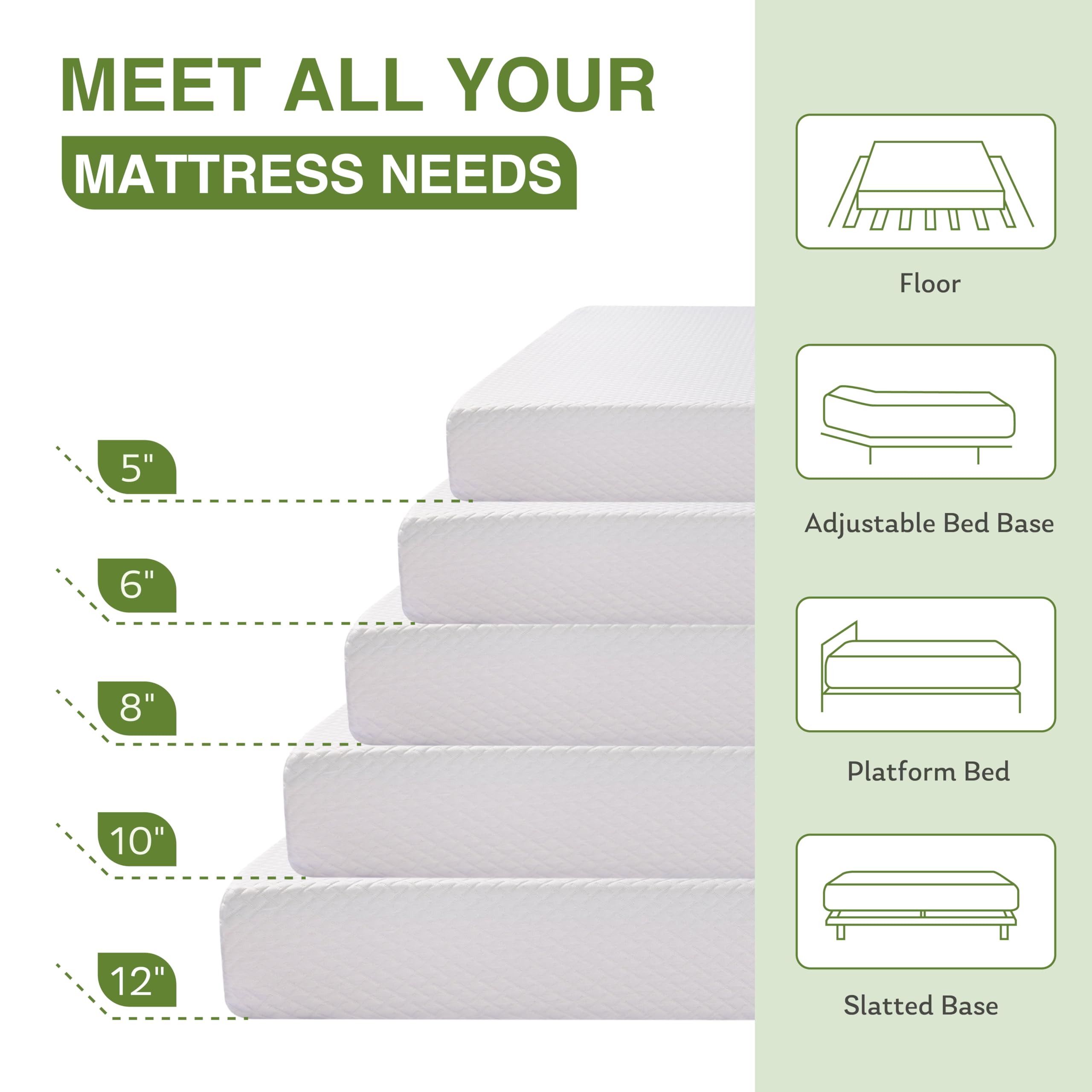 EGOHOME 14 Inch King Mattress, Memory Foam Mattress in a Box with Cooling Green Tea Gel, Relieve Pressure with Medium Support, CertiPUR-US Certified, 80''L x 76''W, White