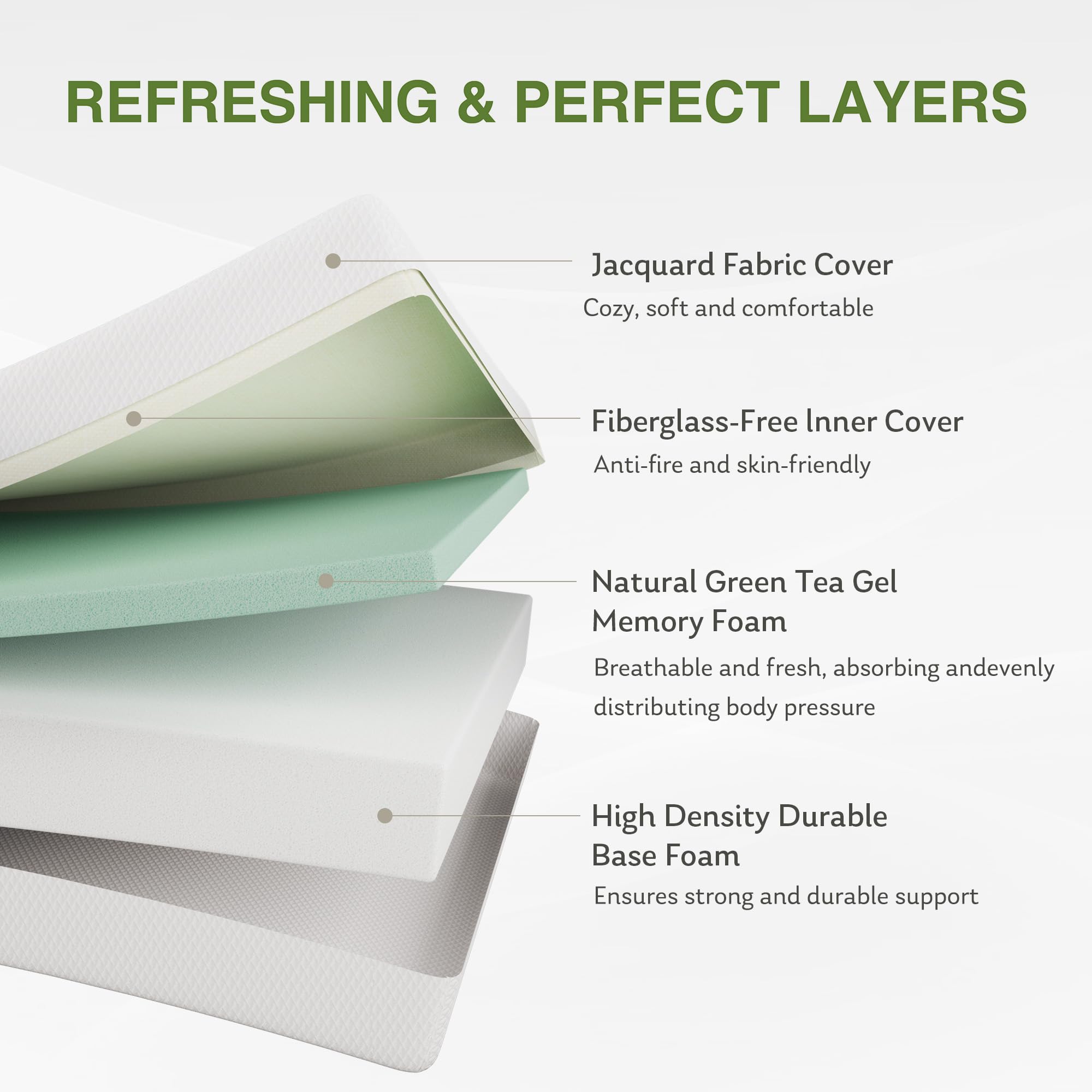 EGOHOME 14 Inch King Mattress, Memory Foam Mattress in a Box with Cooling Green Tea Gel, Relieve Pressure with Medium Support, CertiPUR-US Certified, 80''L x 76''W, White