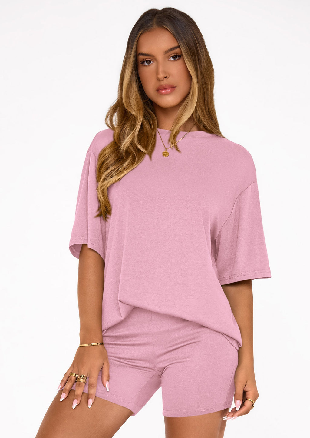 PRETTYGARDEN Women's Two Piece Matching Lounge Sets Summer Casual Tops Short Sleeve Shirts Shorts Travel Airport Outfits