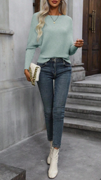 Women Round Neck Solid Color Casual Knitted Top