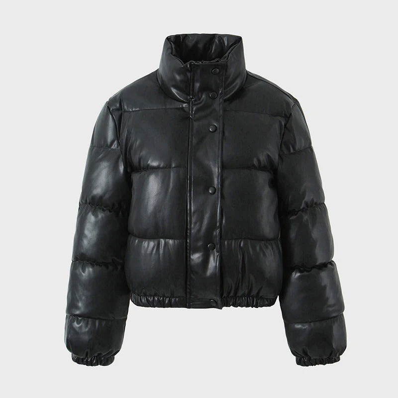 PU leather quilted jacket for women