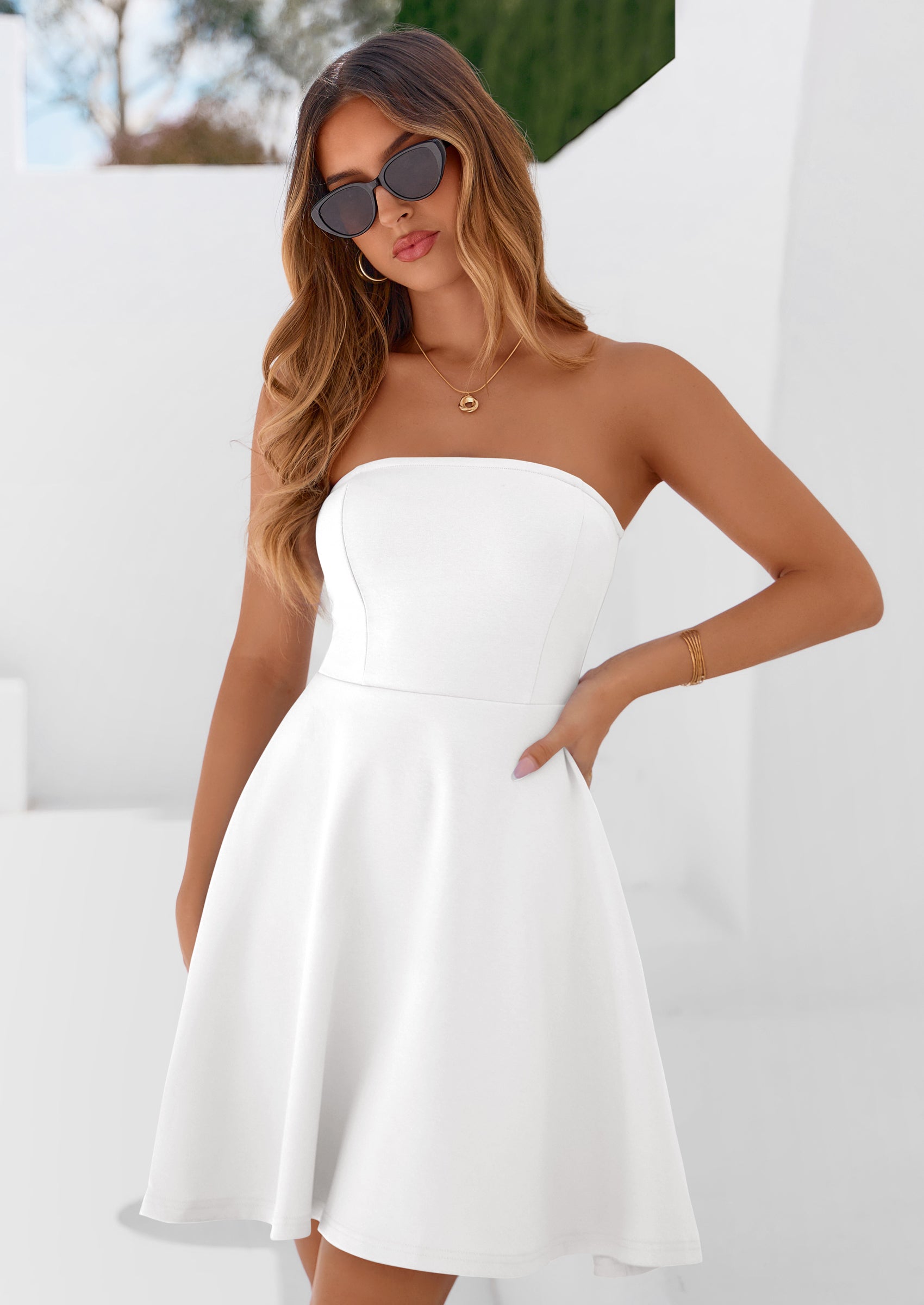 PRETTYGARDEN Women's Strapless Mini Summer Dress Spring A Line Tube Top Sundress Cocktail Party Short Dresses
