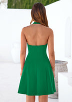 PRETTYGARDEN Cocktail Dresses for Women Short Summer Elegant Halter V Neck Sleeveless A Line Spring Mini Party Dress