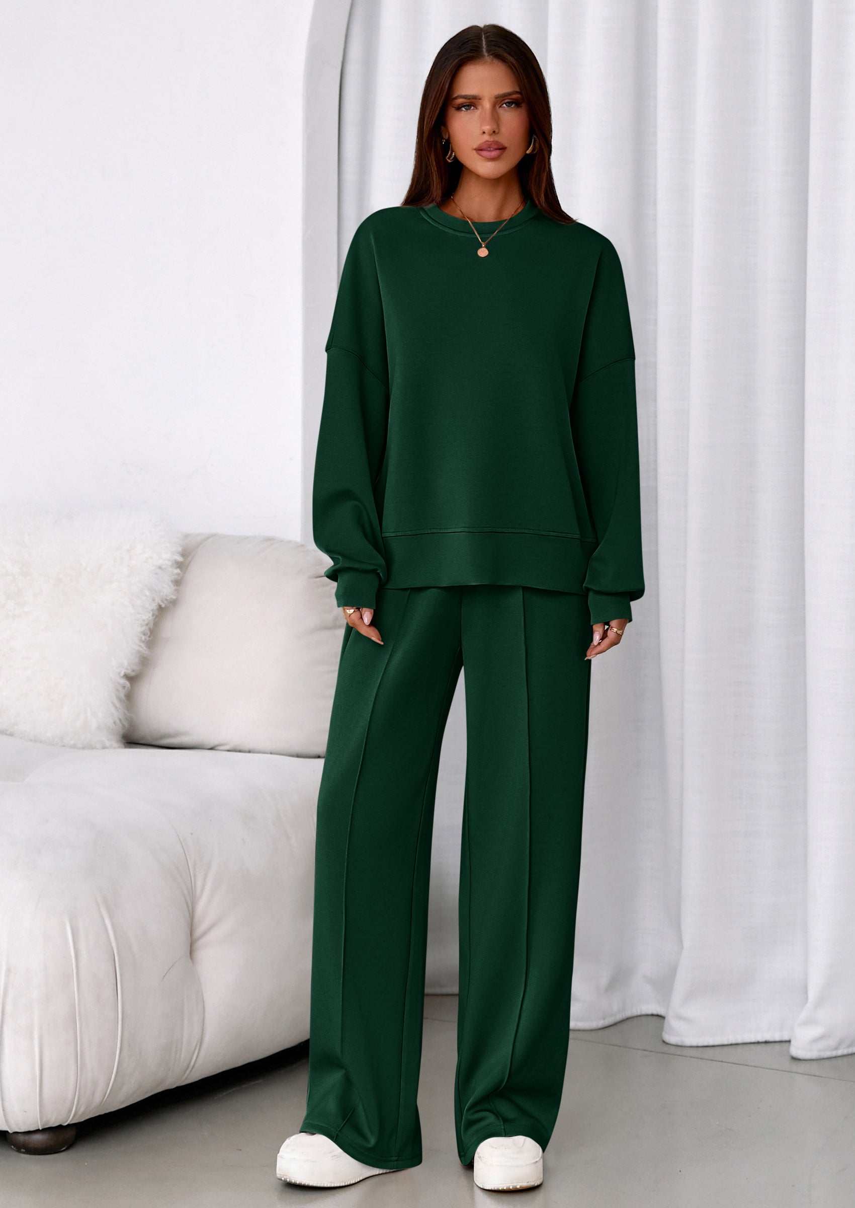 PRETTYGARDEN 2 Piece Sets For Women Fall Trendy Long Sleeve Sweatshirt Wide Leg Pants Loungewear Set Matching Sweatsuit