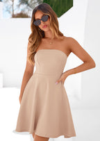PRETTYGARDEN Women's Strapless Mini Summer Dress Spring A Line Tube Top Sundress Cocktail Party Short Dresses