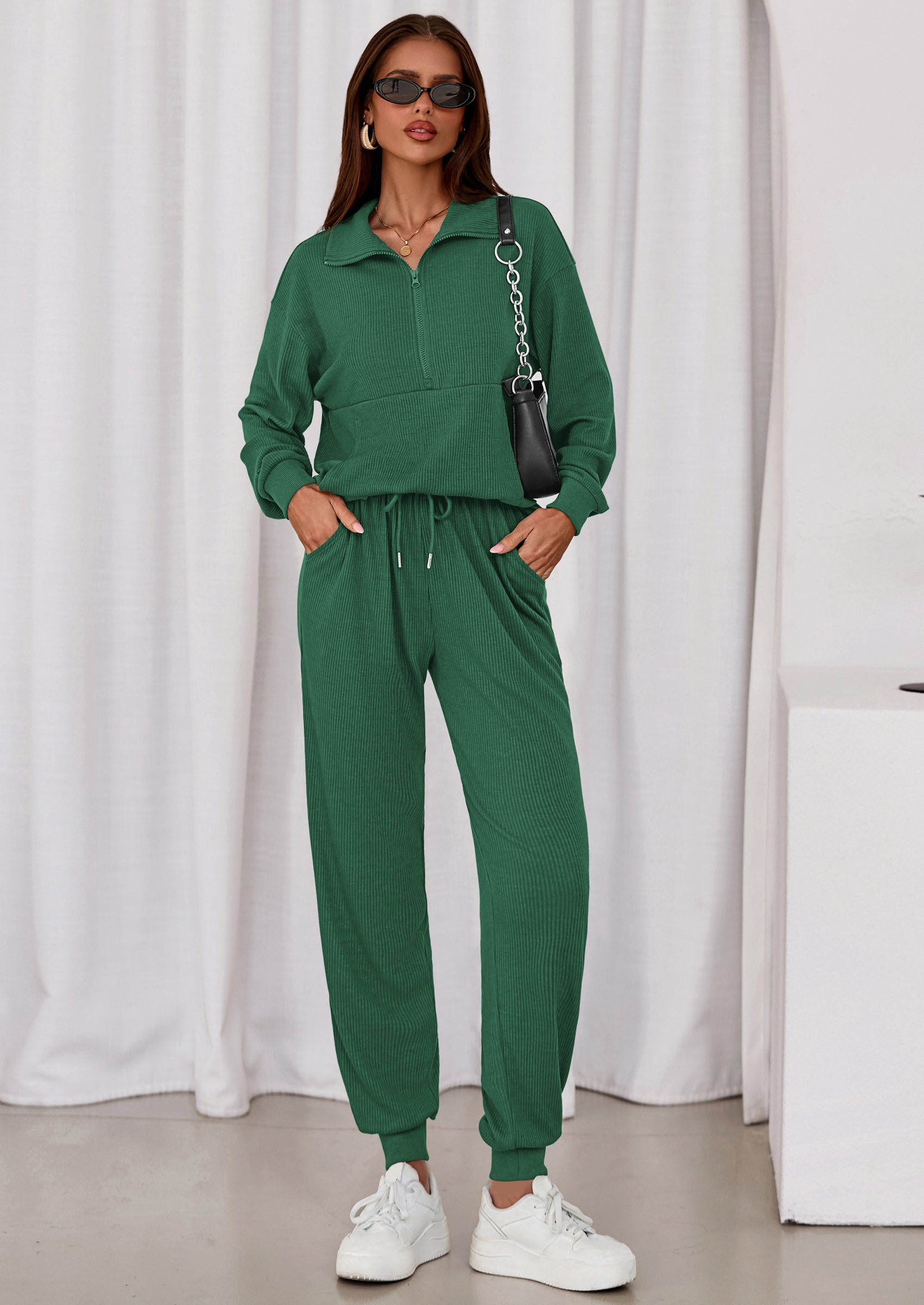 PRETTYGARDEN Women's Fall 2 Piece Lounge Sets Zip Up Sweatshirt Jogger Pants Sweat Track Suits Travel Outfit Winter Clothing