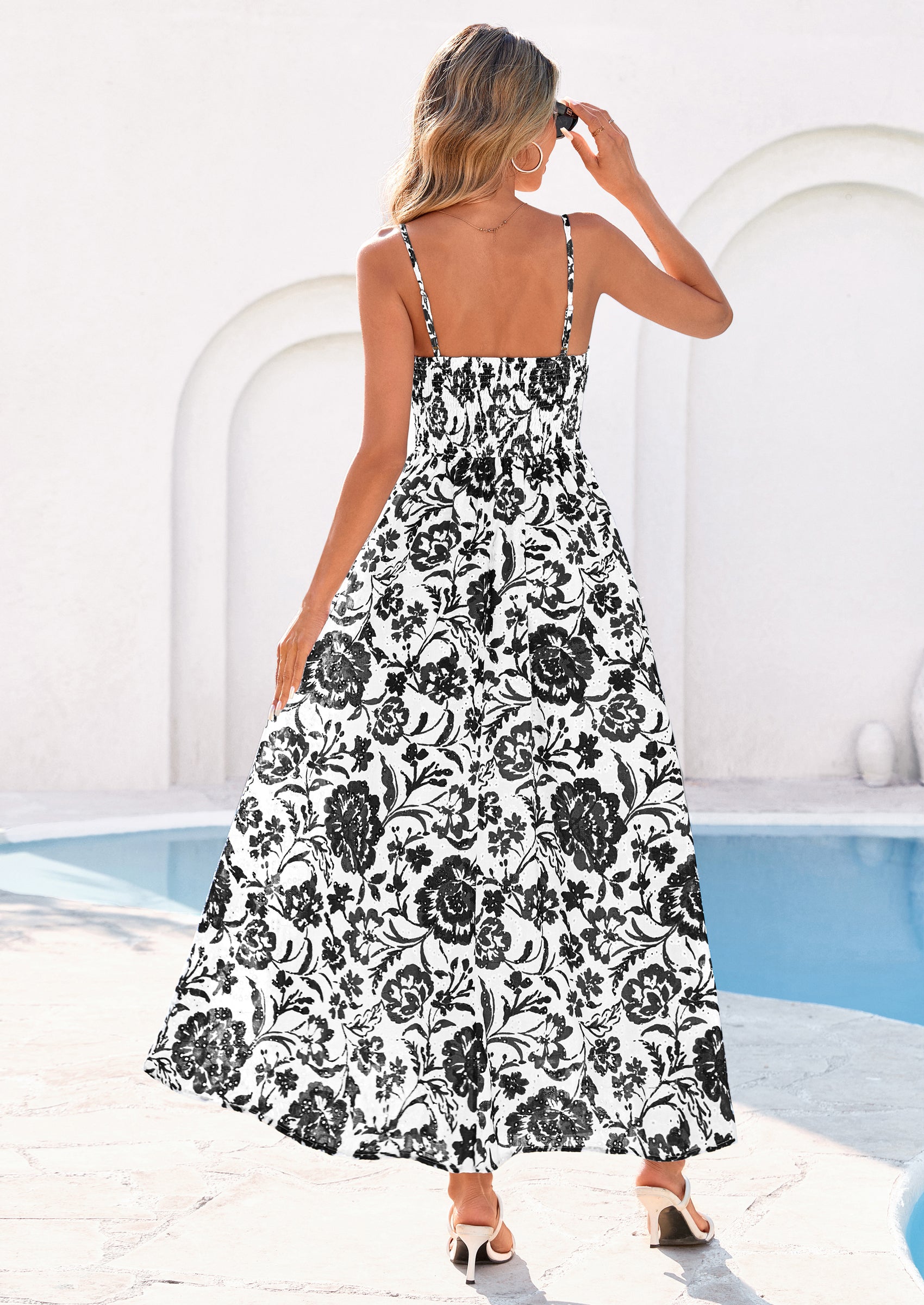 PRETTYGARDEN Womens Spring Boho Maxi Dress Eyelet Floral Long Flowy Sundresses Summer Beach Vacation Clothes